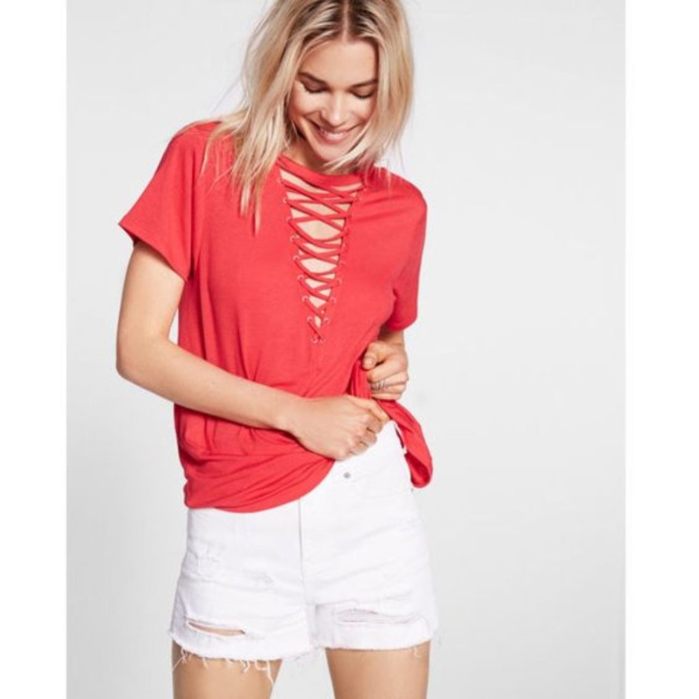 Express Red Lace Up TShirt